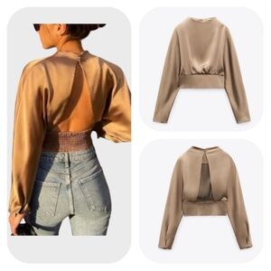 2/$20 NWT Zara S satin bronze cutout back blouse